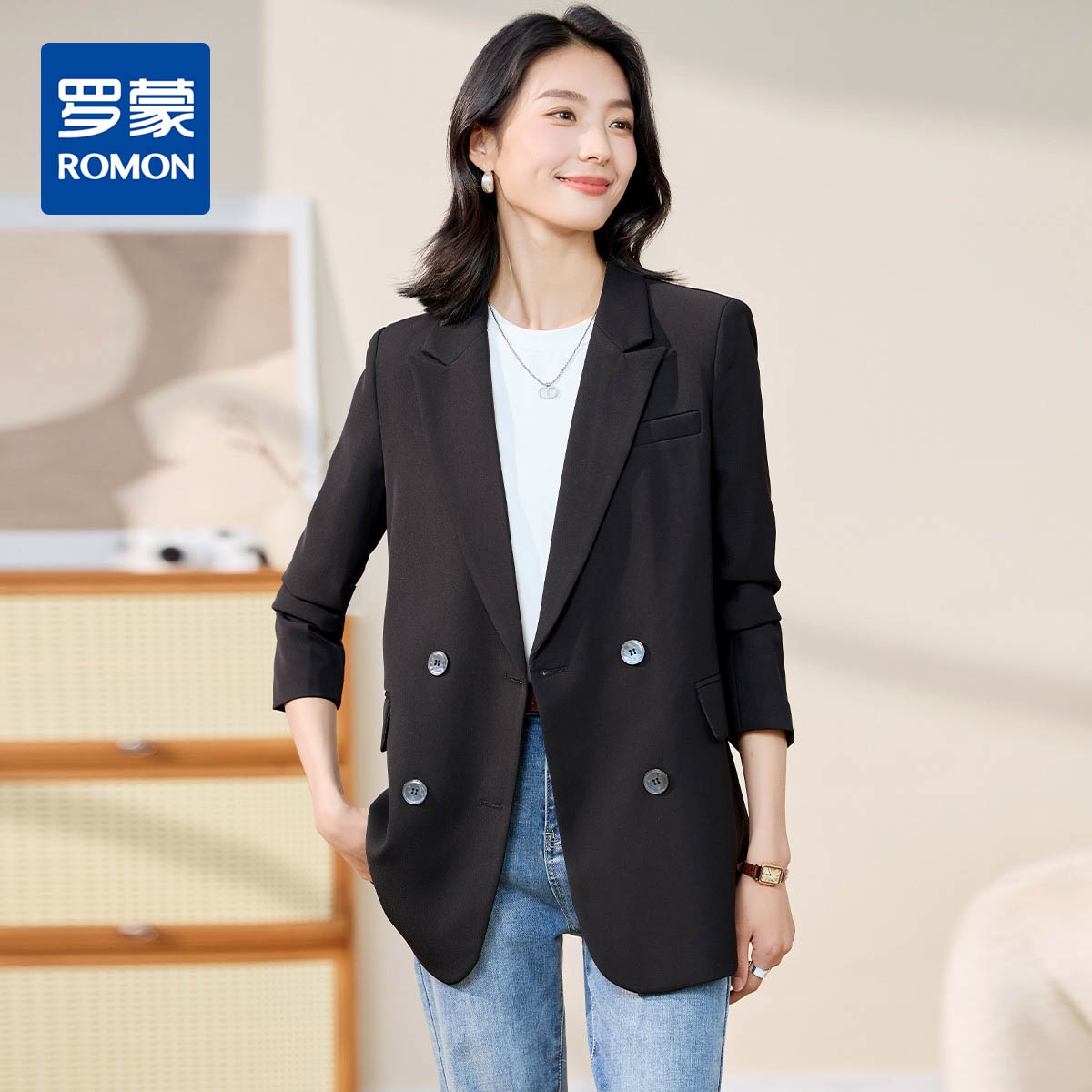 10936843.罗蒙女士西服后摆开叉大众日常西服外套女