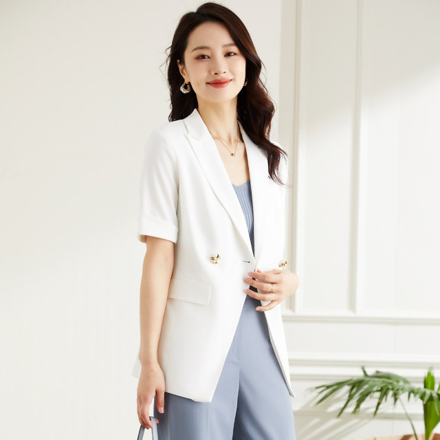 11041254.罗蒙女士轻薄透气舒适通勤女短袖西服休闲单西优雅干练西装