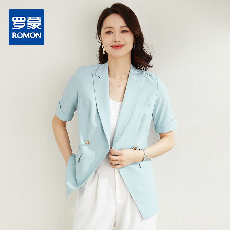 11041254.罗蒙女士轻薄透气舒适通勤女短袖西服休闲单西优雅干练西装