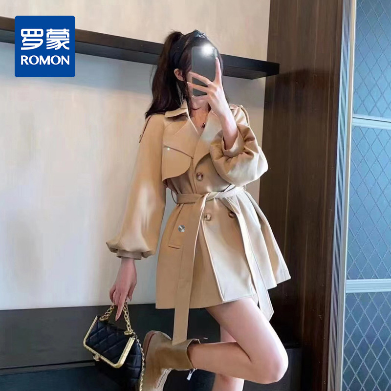 11121023.罗蒙女士春秋风衣休闲时尚腰部系带简单舒适日常通勤女外套