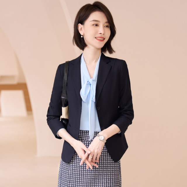 11145174.罗蒙西装女士外套秋款纯色商务通勤修身显瘦女单西服