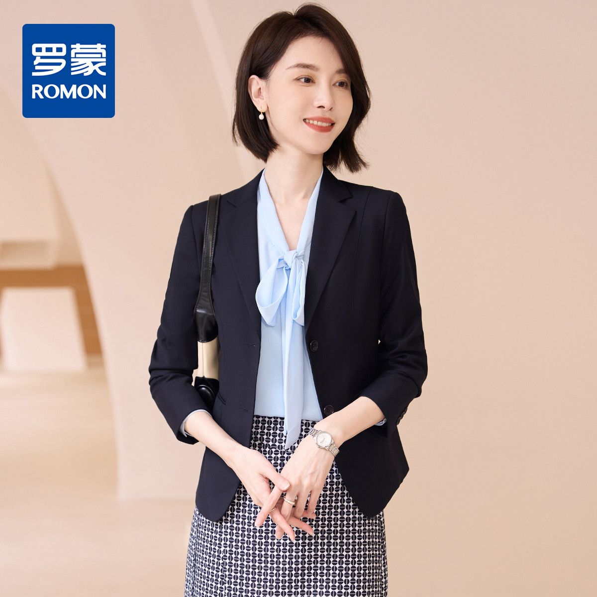 11145174.罗蒙西装女士外套秋款纯色商务通勤修身显瘦女单西服