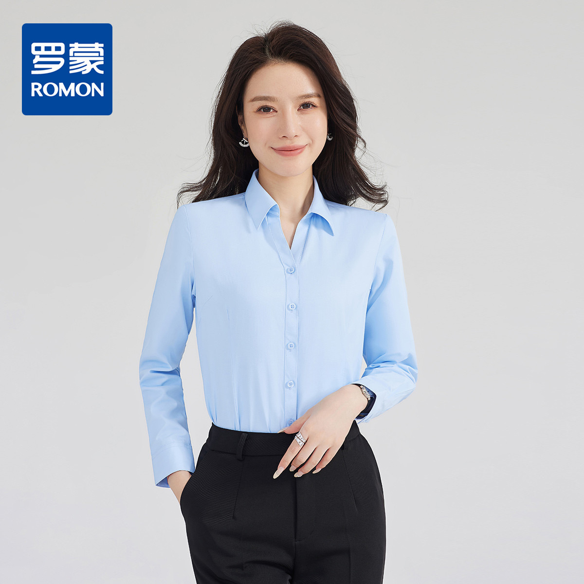 11163349.罗蒙女士长袖衬衫简约百搭大方商务通勤衬衣女