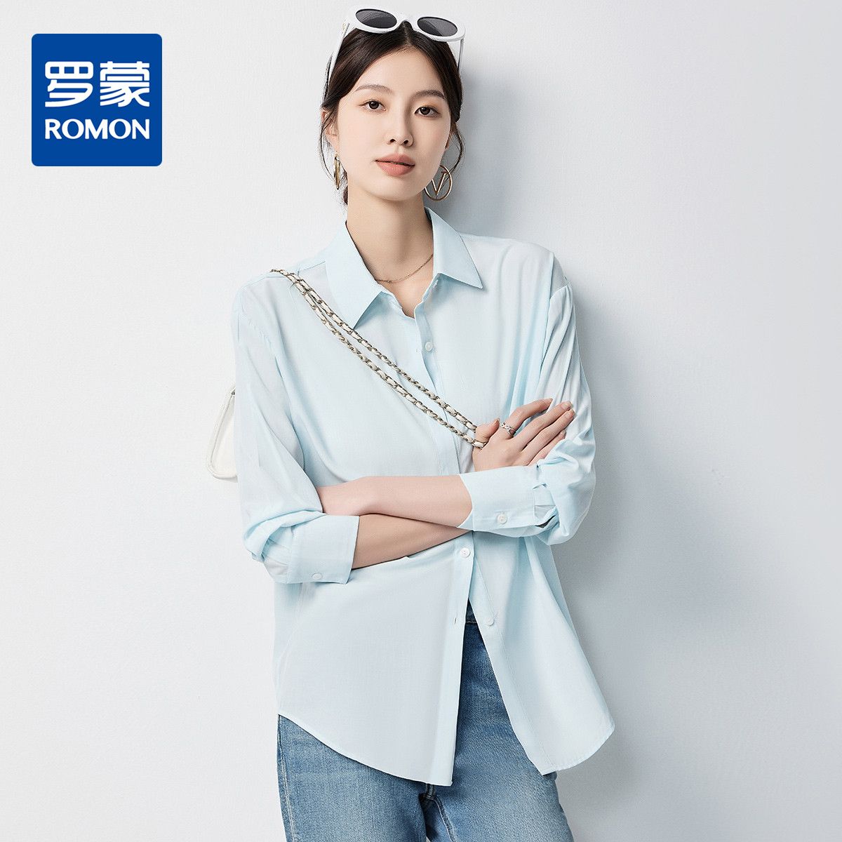 11351953.罗蒙女士长袖衬衫简约休闲可外穿开衫商务通勤气质优雅