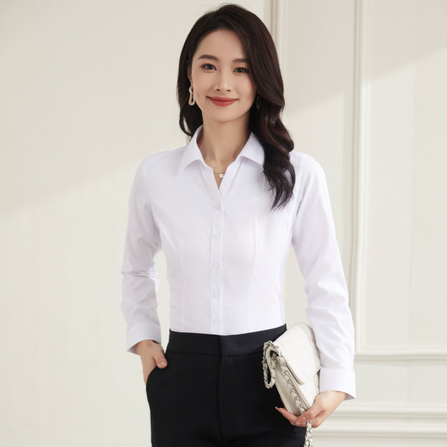 11352197.罗蒙四季款女士衬衫休闲舒适百搭职场简约大气挺括通勤长袖衬衫女