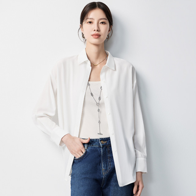 11351953.罗蒙女士长袖衬衫简约休闲可外穿开衫商务通勤气质优雅