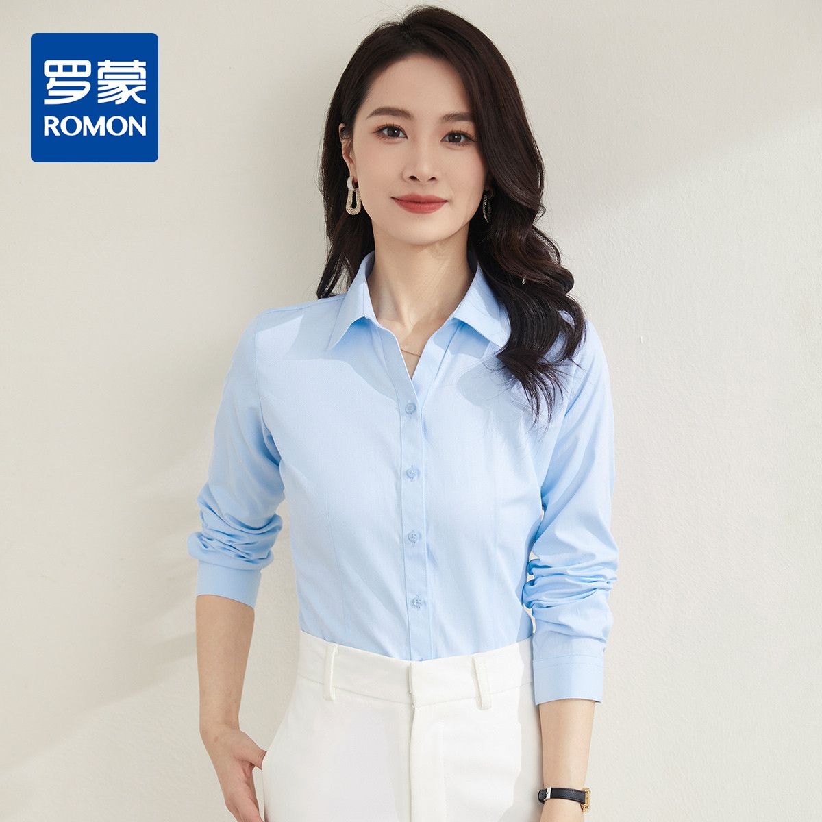 11352197.罗蒙四季款女士衬衫休闲舒适百搭职场简约大气挺括通勤长袖衬衫女