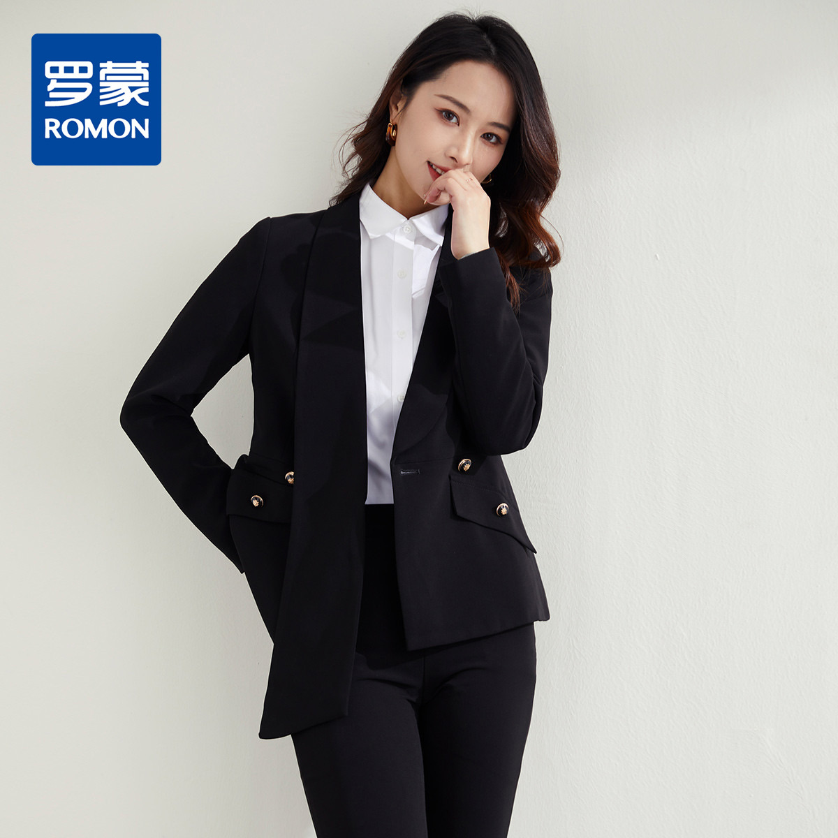 11359512.罗蒙秋季女士西服套装百搭通勤简约时尚西装两件套女