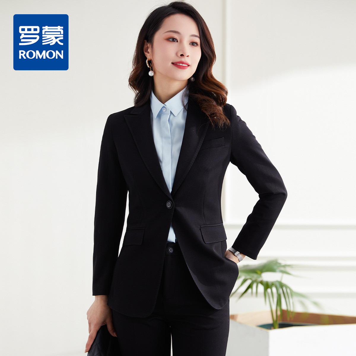 11358843.罗蒙春秋女士西服套装职场必备商务通勤一粒扣西装两件套女