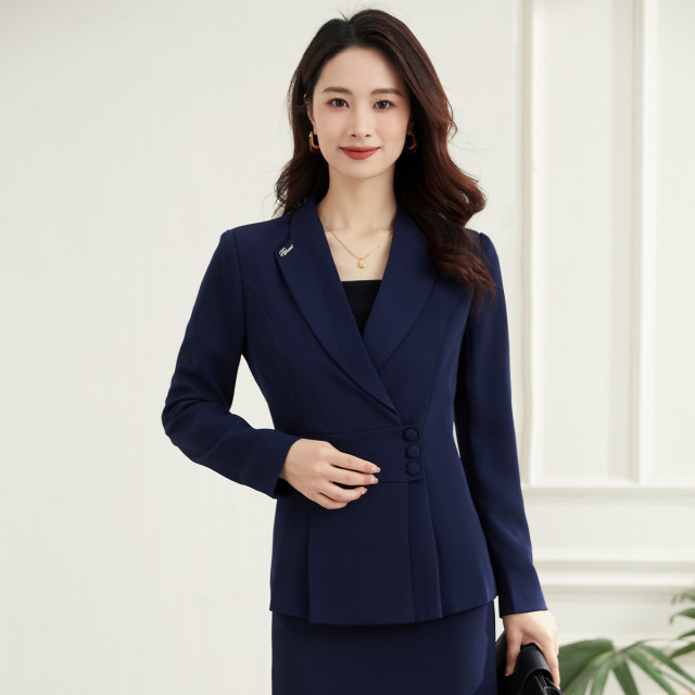 11389913.罗蒙女士春秋西服百搭干练职场通勤长袖不规则下摆西服外套女
