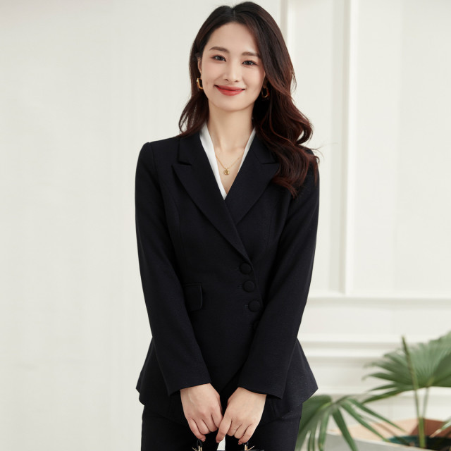 11394462.罗蒙女士西服不对称下摆百搭职业简约大众长袖西服外套女