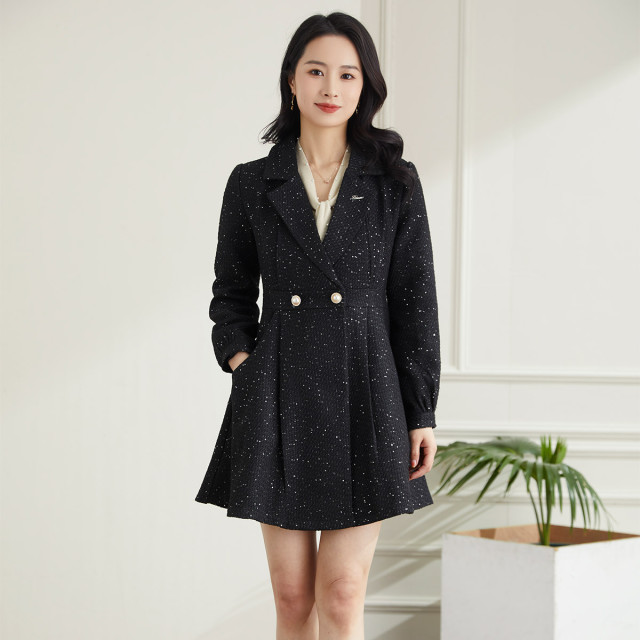 11396338.罗蒙女士连衣裙小香风舒适百搭优雅西装领外穿内搭裙子女