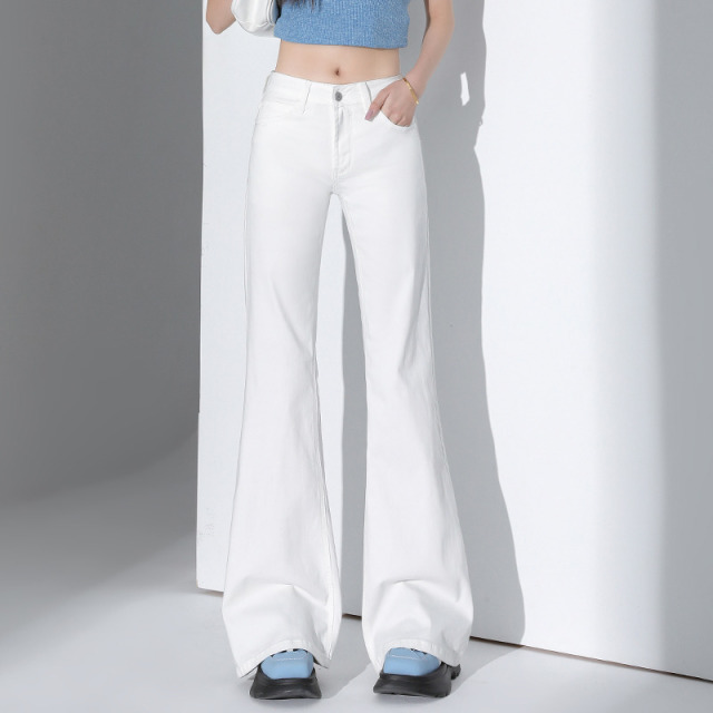 11805709.罗蒙女士四季款牛仔裤修身微喇百搭显瘦长裤休闲通勤时尚女裤