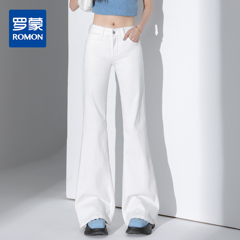 11805709.罗蒙女士四季款牛仔裤修身微喇百搭显瘦长裤休闲通勤时尚女裤