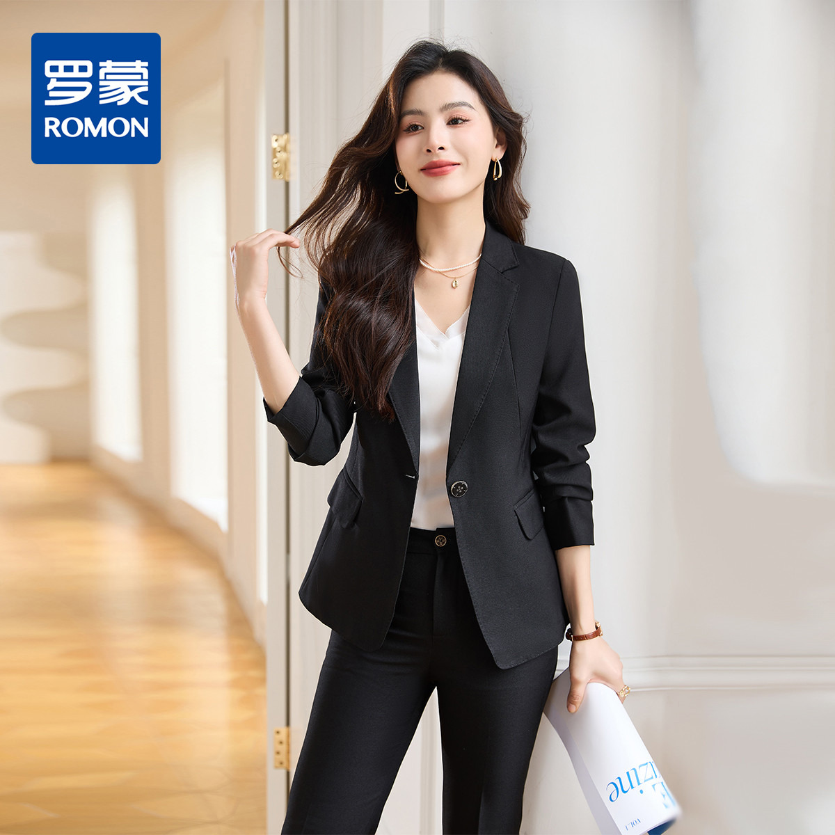 11824743.罗蒙女士西服套装时尚百搭通勤干练女套装职业商务西装两件套