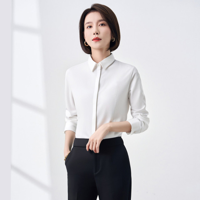 12111855.【加绒款】罗蒙女士衬衫挺括有型百搭日常长袖衬衫女商务暗门襟