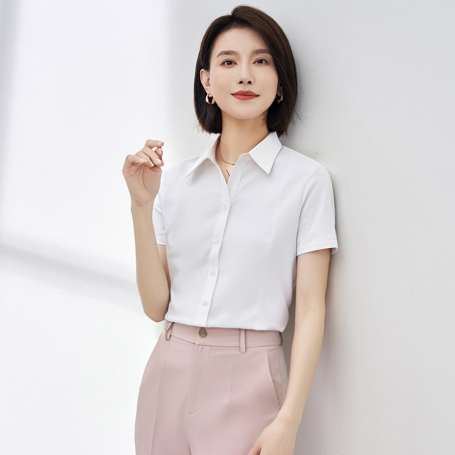 12127277.【含30%莫代尔】罗蒙女士短袖衬衫舒适简约商务日常衬衣女挺括有型
