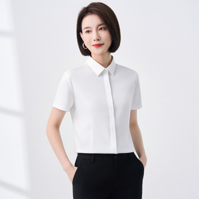 12127164.【含莫代尔】罗蒙女士短袖衬衫舒适透气易打理挺括有型衬衣女