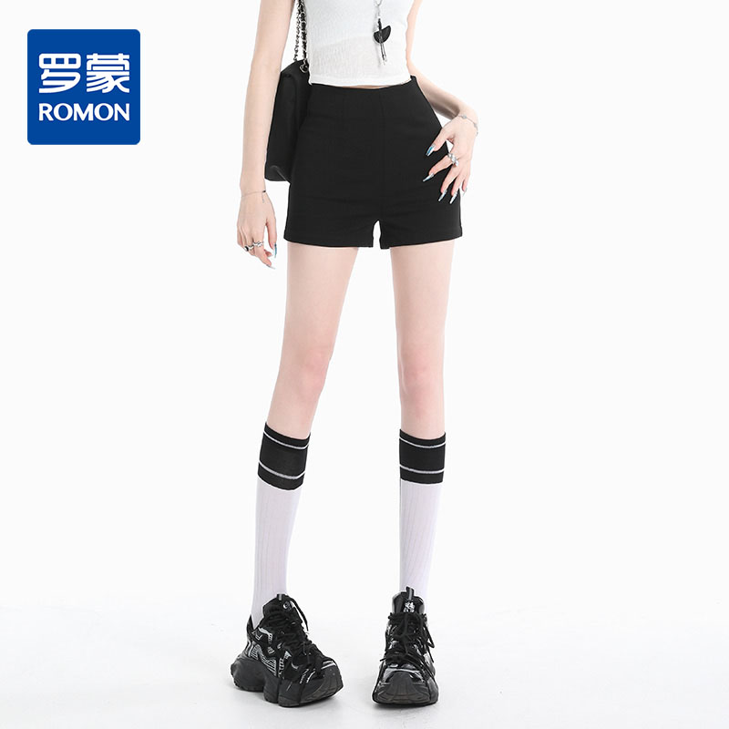 12202194.罗蒙女士夏季休闲短裤高腰显瘦直筒裤子时尚百搭通勤弹力女短裤