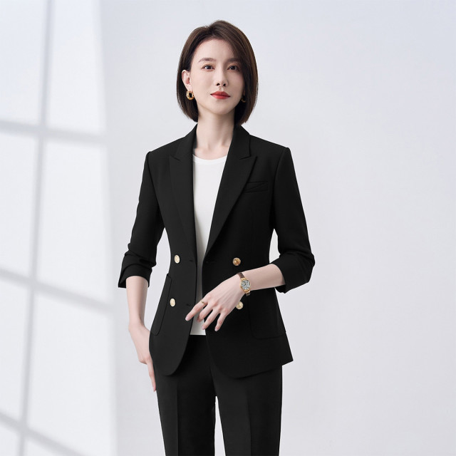12671598.罗蒙女士春秋长袖西服收腰款商务通勤舒适简约大众日常百搭女单西