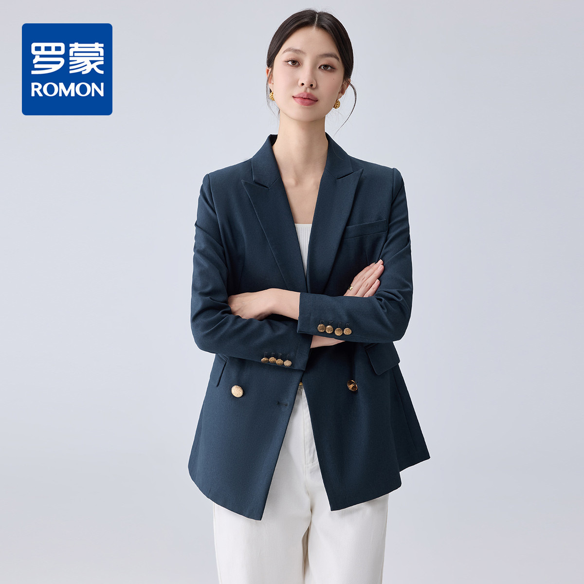 12671492.罗蒙女士春秋长袖西服舒适休闲百搭简约职场商务气质单西外套女