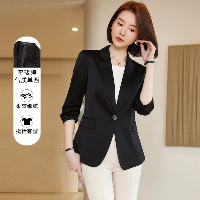 12671632.罗蒙女士春秋七分袖西服外套简约百搭纯色一粒扣商务日常单西女