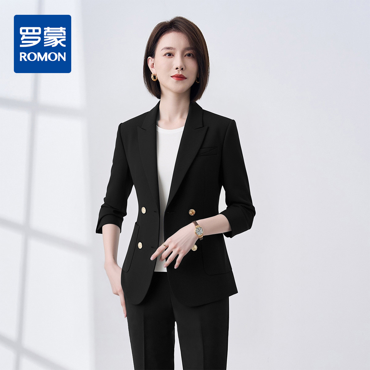 12671598.罗蒙女士春秋长袖西服收腰款商务通勤舒适简约大众日常百搭女单西