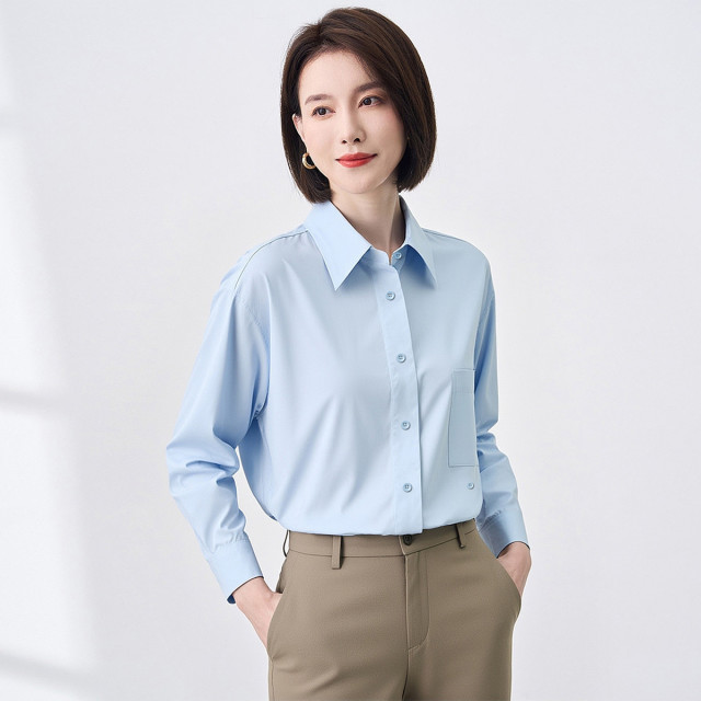 12671725.【100棉】罗蒙女士春秋长袖衬衫清新纯色舒适百搭商务通勤面试职场女衬衣