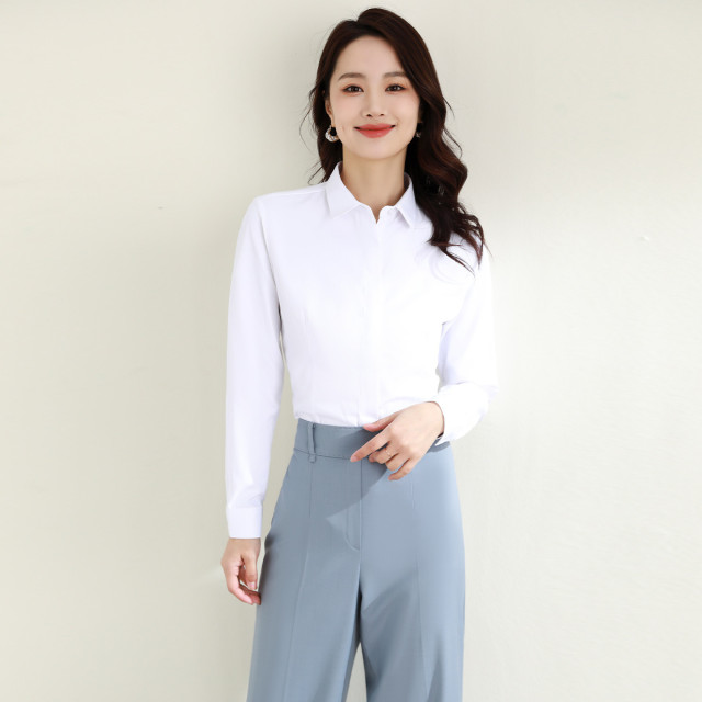 13367504.罗蒙女士四季百搭舒适棉混纺女长袖衬衫通勤职业商务女衬衣