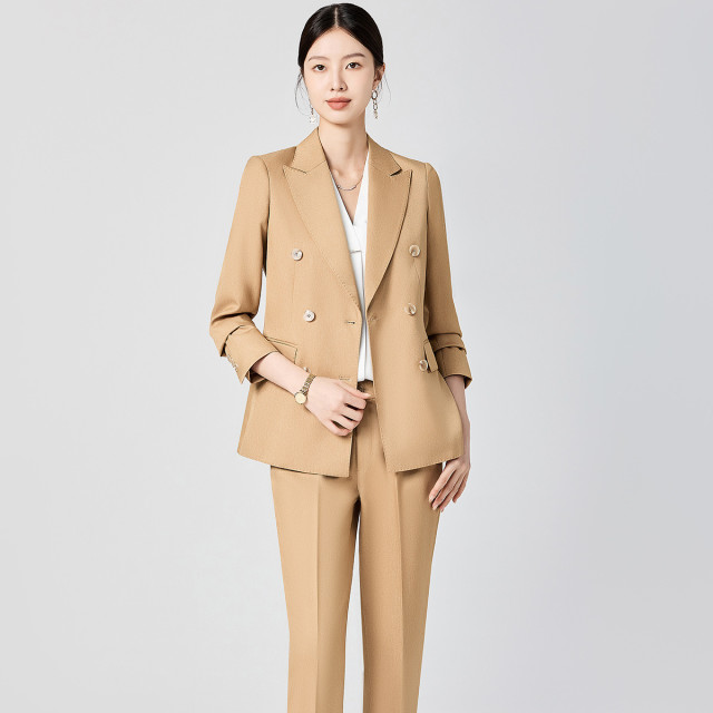 13366283.【上衣+裤子】罗蒙女士套装优雅帅气双排扣时尚通勤百搭两件套女