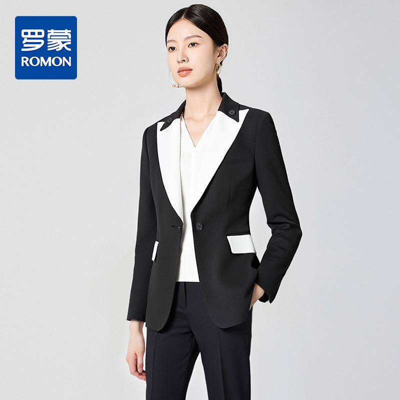 13367135.【修身西服+西裤】罗蒙女士西服套装简约舒适百搭易打理通勤两件套女