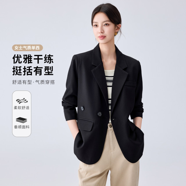 13377535.罗蒙春秋女士西服宽松易打理简约工作面试舒适通勤西服外套女