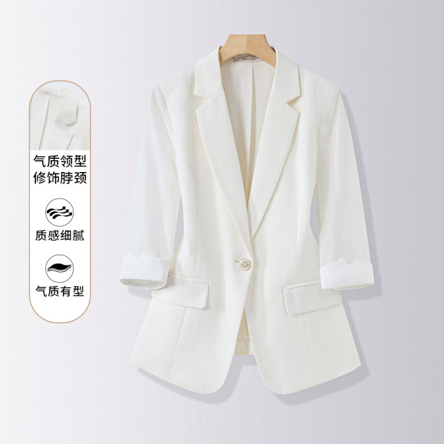 13369207.罗蒙女士春夏短袖西服舒适修身简约日常七分袖商务清新优雅外套女