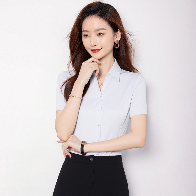 13377492.【含莫代尔 桑蚕丝】罗蒙女士短袖衬衫简约大众百搭舒适商务日常女衬衣