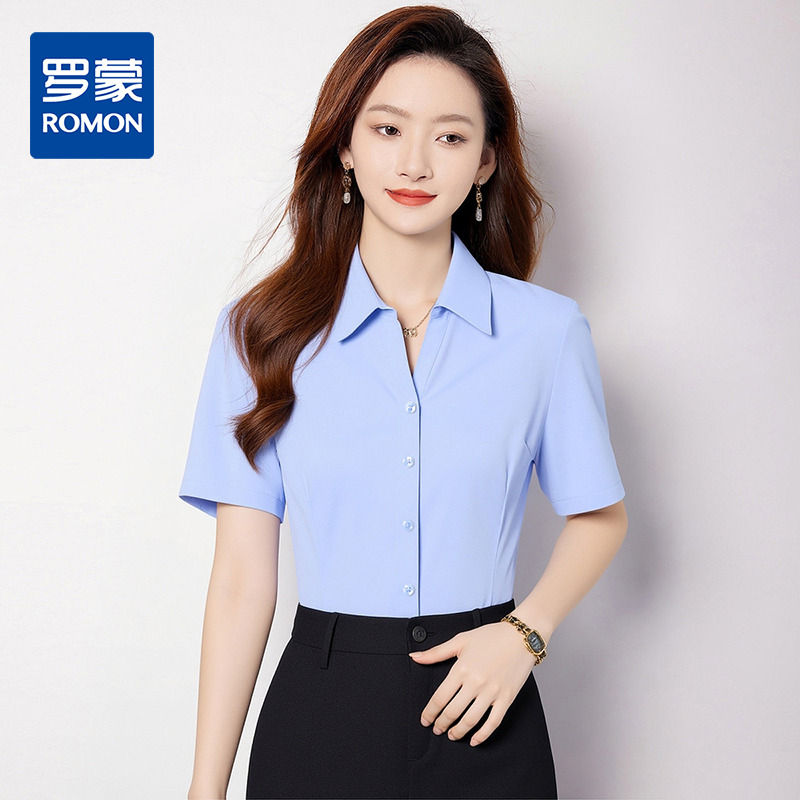 13377492.【含莫代尔 桑蚕丝】罗蒙女士短袖衬衫简约大众百搭舒适商务日常女衬衣