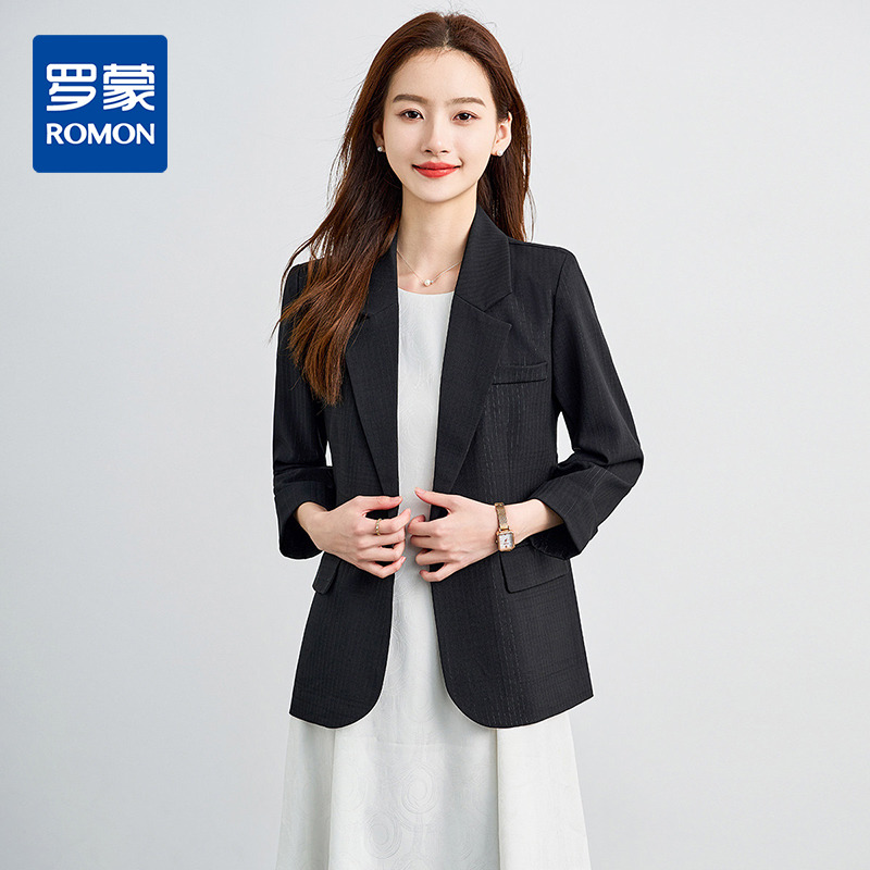 13376974.罗蒙女士单西外套简约条纹百搭通勤商务简约大方气质女西服外套
