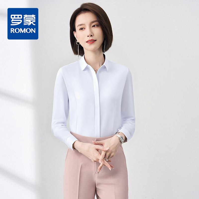 13377629.【含莫代尔 桑蚕丝】罗蒙女士长袖衬衫商务通勤简约纯色舒适大众衬衣