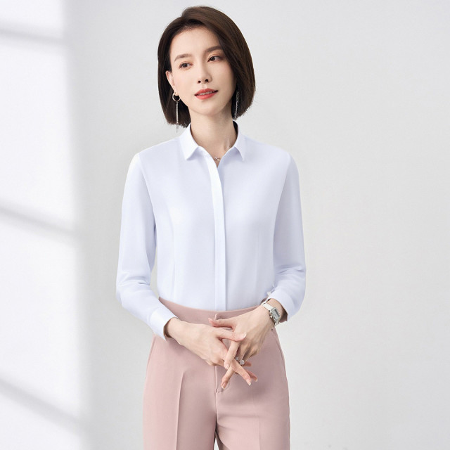 13377629.【含莫代尔 桑蚕丝】罗蒙女士长袖衬衫商务通勤简约纯色舒适大众衬衣