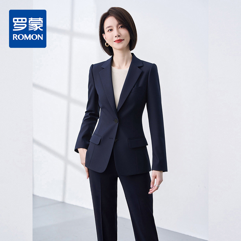 13377729.罗蒙女士春秋长袖西服简约舒适商务通勤面试工作时尚有型女西服外套