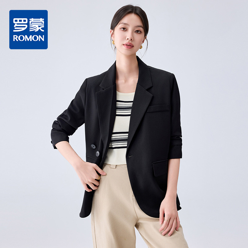 13377535.罗蒙春秋女士西服宽松易打理简约工作面试舒适通勤西服外套女
