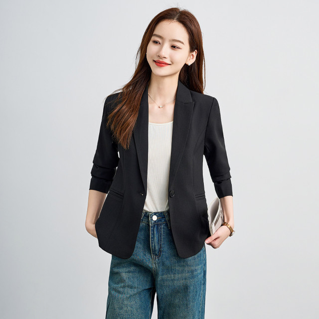 13376904.罗蒙女士西服简约大方一粒扣百搭商务通勤气质单件西装外套女