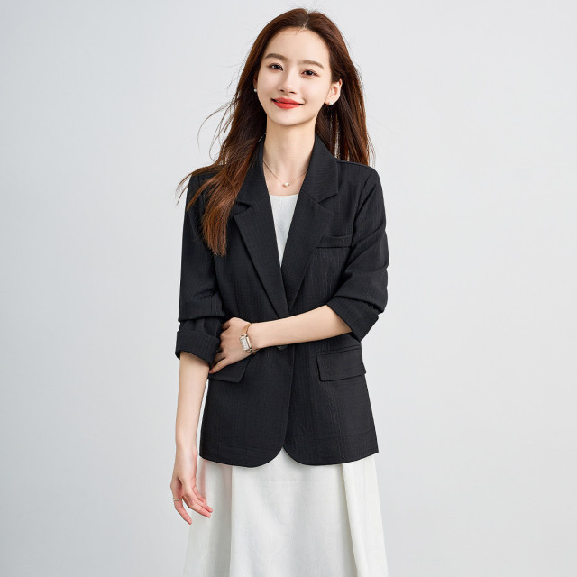 13376974.罗蒙女士单西外套简约条纹百搭通勤商务简约大方气质女西服外套