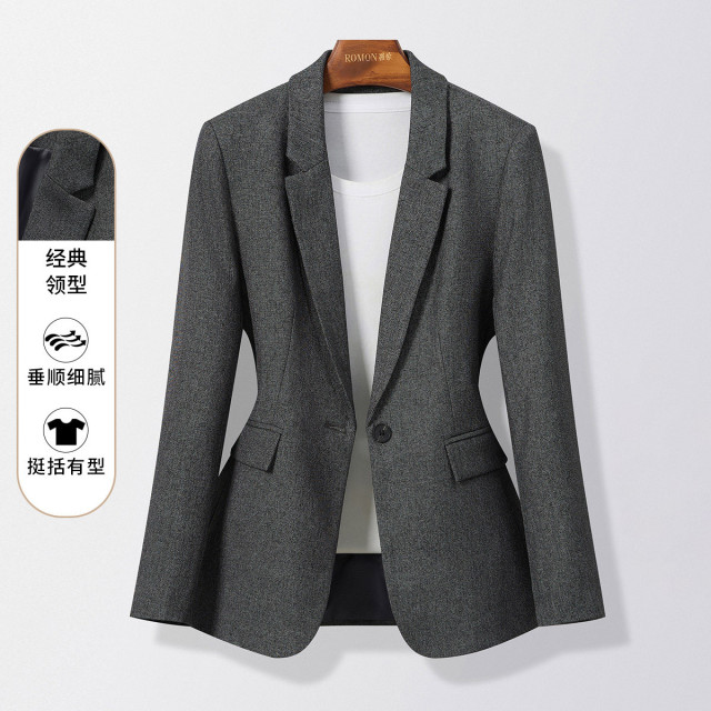 13370794.罗蒙女士西服一粒扣商务通勤百搭修身收腰日常大气职场气质外套女