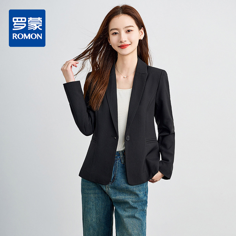 13376904.罗蒙女士西服简约大方一粒扣百搭商务通勤气质单件西装外套女