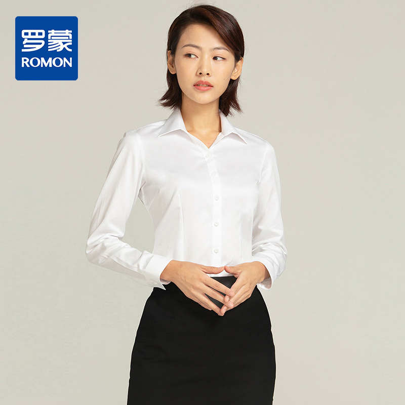 13383442.罗蒙女士长袖衬衫女士商务正装通勤职业工装上班弹力衬衣女上衣