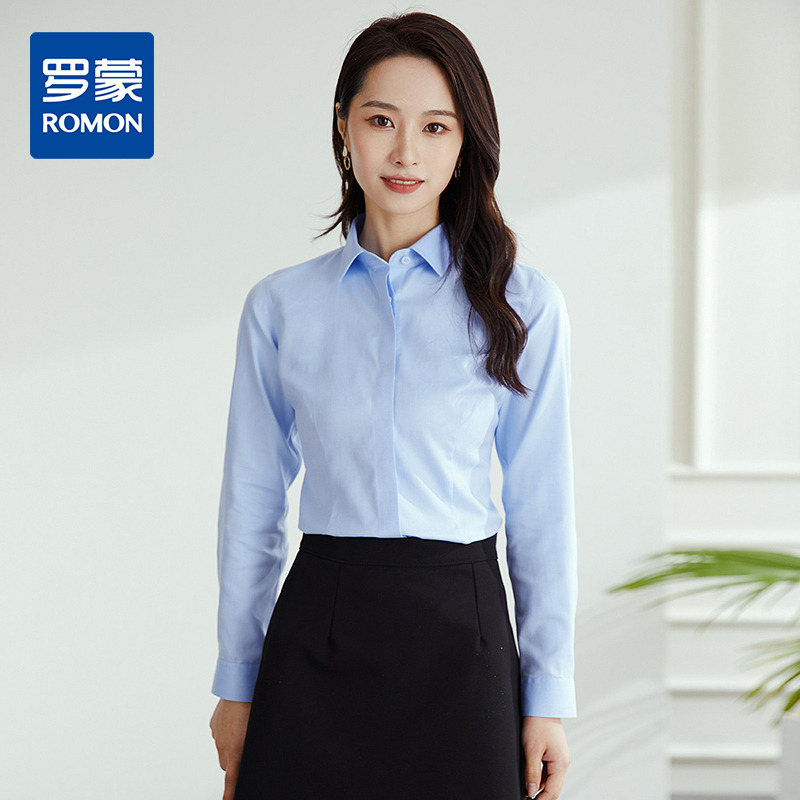 13387063.罗蒙春秋女士长袖衬衫职业正装商务通勤工装百搭女衬衣上衣