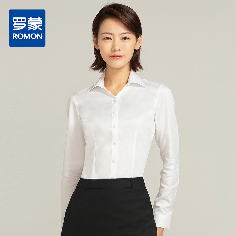 13385255.罗蒙女士四季长袖衬衫工装商务通勤时尚简约百搭职业装女衬衫