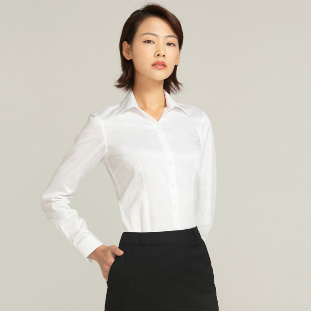 13383442.罗蒙女士长袖衬衫女士商务正装通勤职业工装上班弹力衬衣女上衣