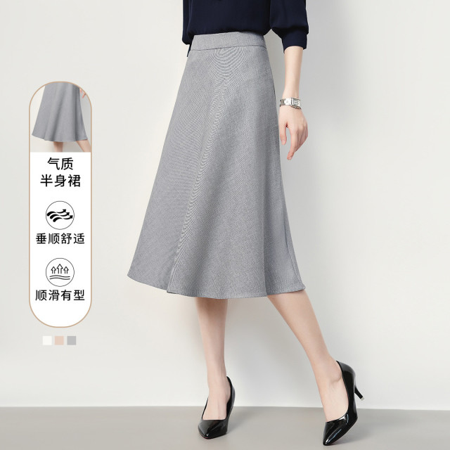 13379372.罗蒙女士四季半截裙百搭商务通勤简约优雅气质中长款半身裙