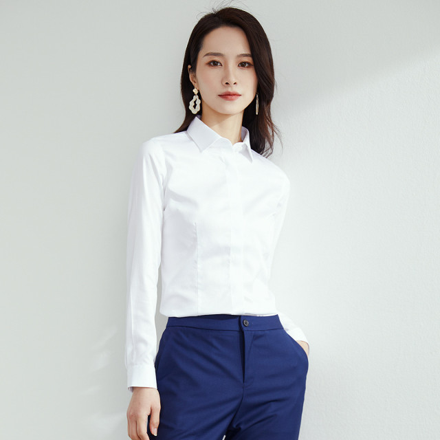 13387063.罗蒙春秋女士长袖衬衫职业正装商务通勤工装百搭女衬衣上衣